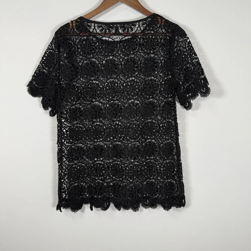 Banana Republic Crochet‎ Floral Top Women's S Black Retro 90s Y2K Casual